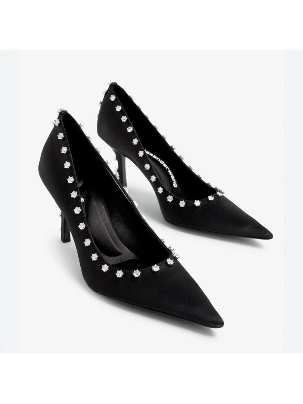 Alexander Wang Womens Delphine Black Satin Pointed Toe Pumps Shoes NWT